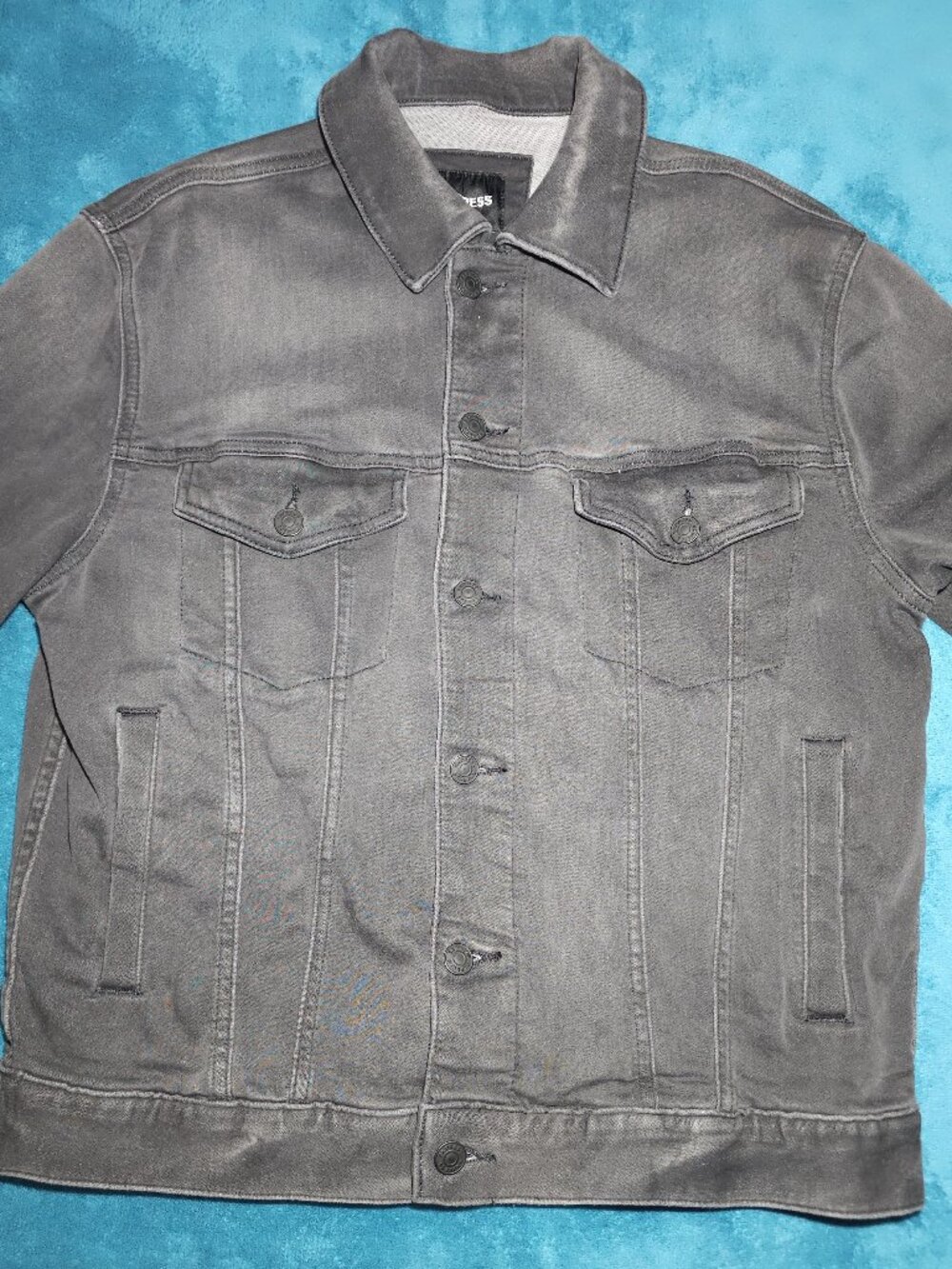 EXPRESS Men's Black Distressed STRETCH Jean Jacket-SZ M